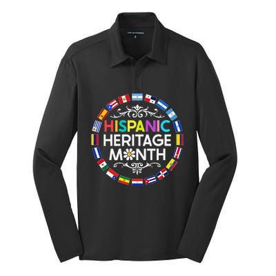 National Hispanic Heritage Month All Countries Flags Silk Touch Performance Long Sleeve Polo