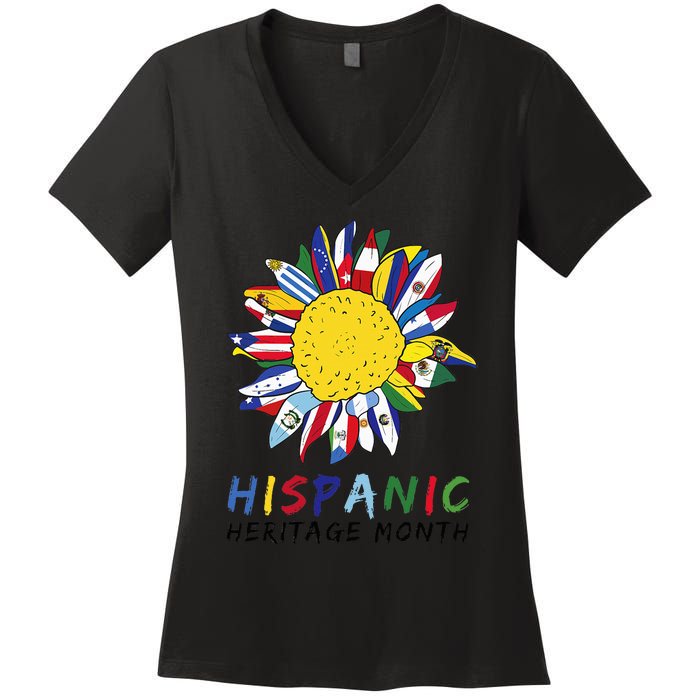 National Hispanic Heritage Month Sunflower All Countries Women's V-Neck T-Shirt