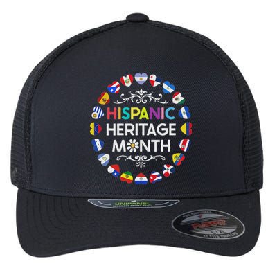 National Hispanic Heritage Month All Countries Flags Hearts Flexfit Unipanel Trucker Cap