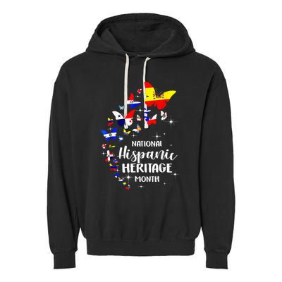 National Hispanic Heritage Month Butterfly Countries Flags Garment-Dyed Fleece Hoodie