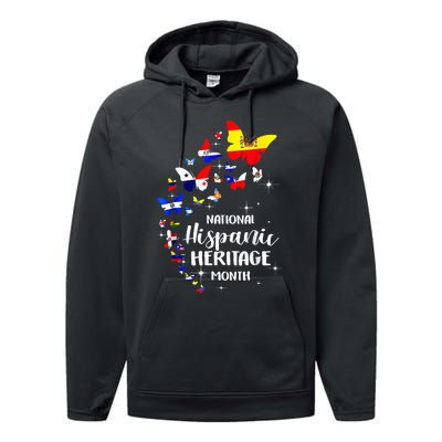 National Hispanic Heritage Month Butterfly Countries Flags Performance Fleece Hoodie