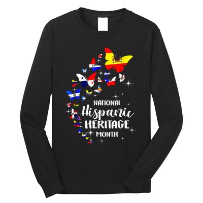 National Hispanic Heritage Month Butterfly Countries Flags Long Sleeve Shirt