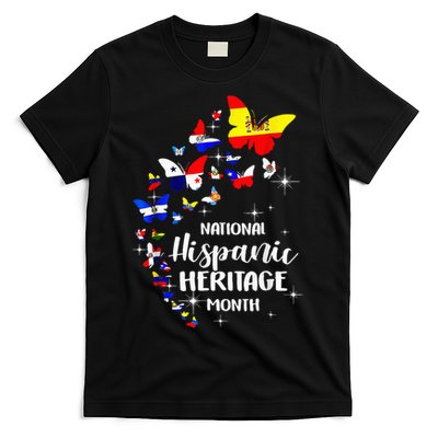 National Hispanic Heritage Month Butterfly Countries Flags T-Shirt