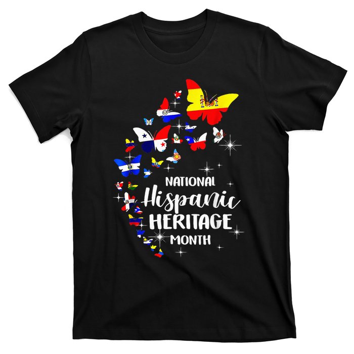 National Hispanic Heritage Month Butterfly Countries Flags T-Shirt