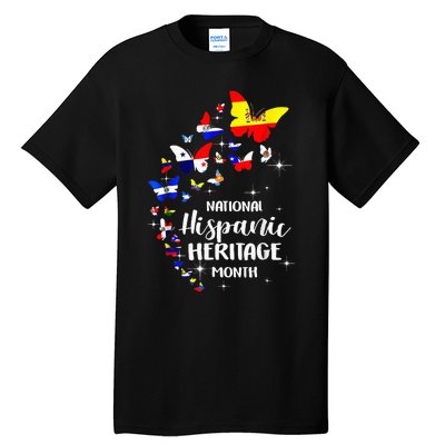 National Hispanic Heritage Month Butterfly Countries Flags Tall T-Shirt