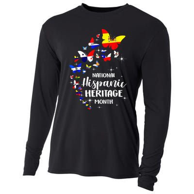 National Hispanic Heritage Month Butterfly Countries Flags Cooling Performance Long Sleeve Crew