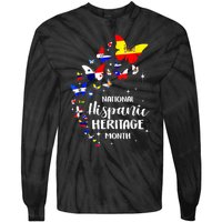 National Hispanic Heritage Month Butterfly Countries Flags Tie-Dye Long Sleeve Shirt