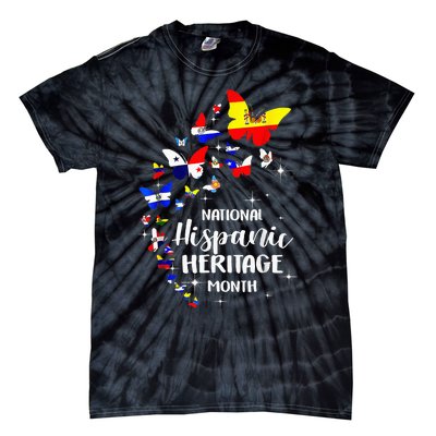 National Hispanic Heritage Month Butterfly Countries Flags Tie-Dye T-Shirt