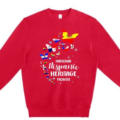 National Hispanic Heritage Month Butterfly Countries Flags Premium Crewneck Sweatshirt