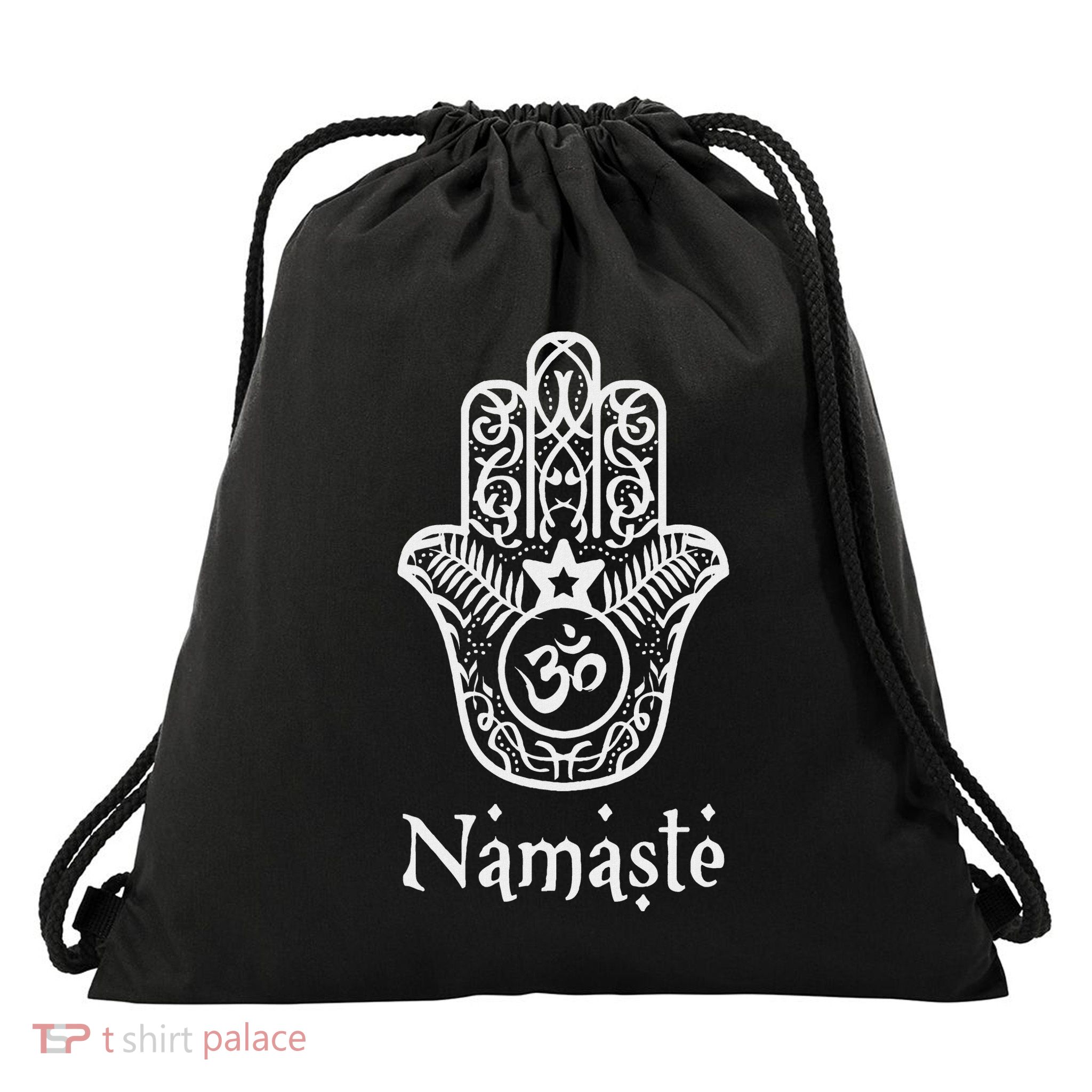 Namaste Hand Hamsa Yoga Hinduism Vedas Ohm Drawstring Bag