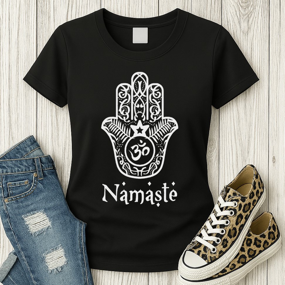 Namaste Hand Hamsa Yoga Hinduism Vedas Ohm Womens T-Shirt