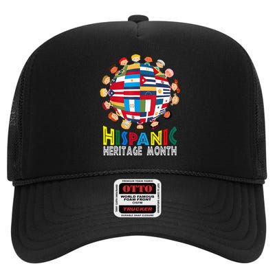 National Hispanic Heritage Month Children Latin Flags High Crown Mesh Back Trucker Hat