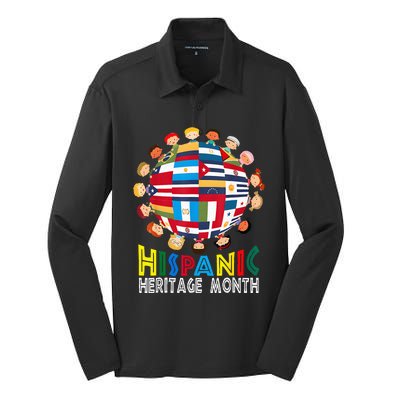 National Hispanic Heritage Month Children Latin Flags Silk Touch Performance Long Sleeve Polo