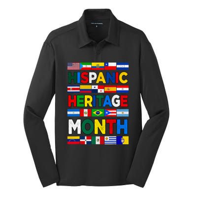 National Hispanic Heritage Month All Countries Flags Silk Touch Performance Long Sleeve Polo