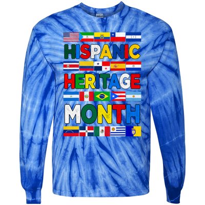 National Hispanic Heritage Month All Countries Flags Tie-Dye Long Sleeve Shirt