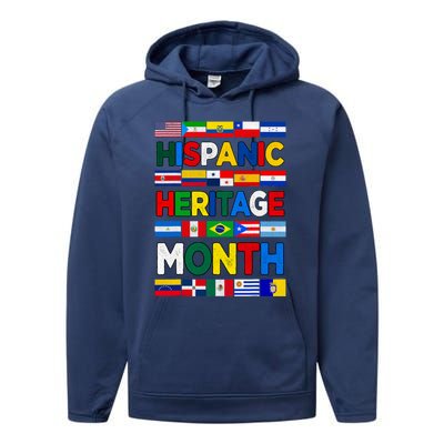 National Hispanic Heritage Month All Countries Flags Performance Fleece Hoodie