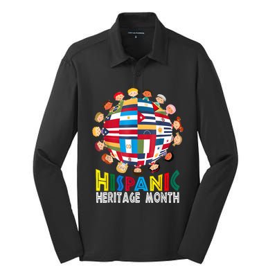 National Hispanic Heritage Month Children Latin Flags Silk Touch Performance Long Sleeve Polo