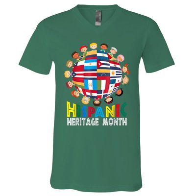 National Hispanic Heritage Month Children Latin Flags V-Neck T-Shirt