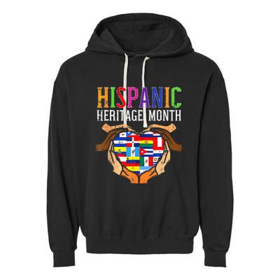 National Hispanic Heritage Month Hands Heart Flags Garment-Dyed Fleece Hoodie