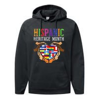 National Hispanic Heritage Month Hands Heart Flags Performance Fleece Hoodie