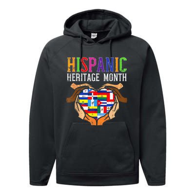 National Hispanic Heritage Month Hands Heart Flags Performance Fleece Hoodie