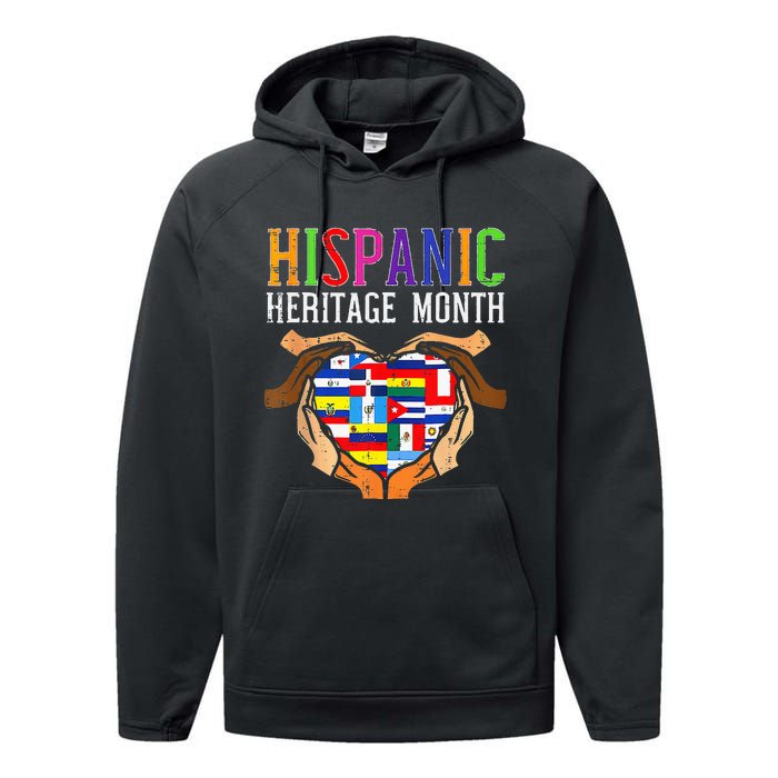 National Hispanic Heritage Month Hands Heart Flags Performance Fleece Hoodie