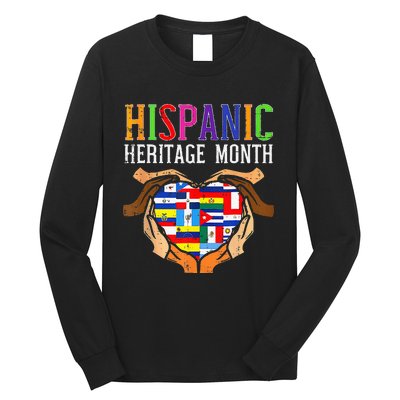 National Hispanic Heritage Month Hands Heart Flags Long Sleeve Shirt