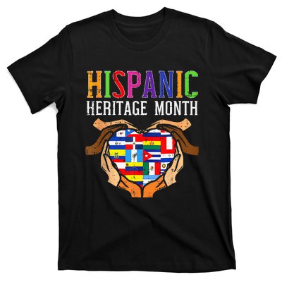 National Hispanic Heritage Month Hands Heart Flags T-Shirt