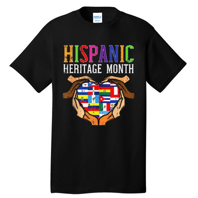 National Hispanic Heritage Month Hands Heart Flags Tall T-Shirt