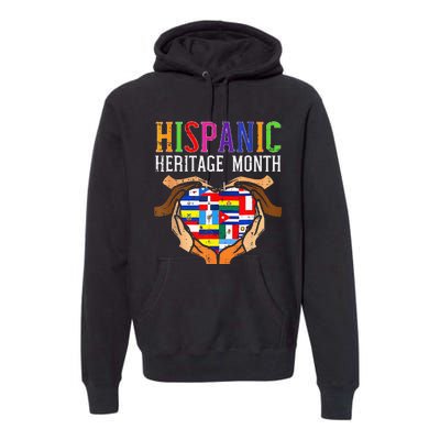 National Hispanic Heritage Month Hands Heart Flags Premium Hoodie