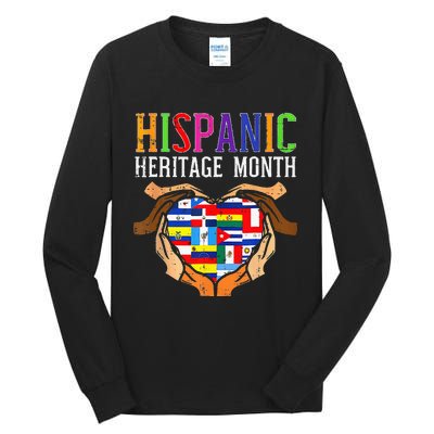 National Hispanic Heritage Month Hands Heart Flags Tall Long Sleeve T-Shirt