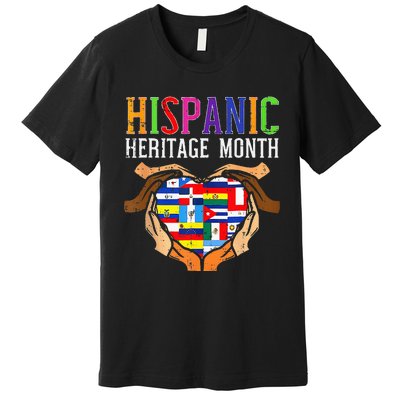 National Hispanic Heritage Month Hands Heart Flags Premium T-Shirt