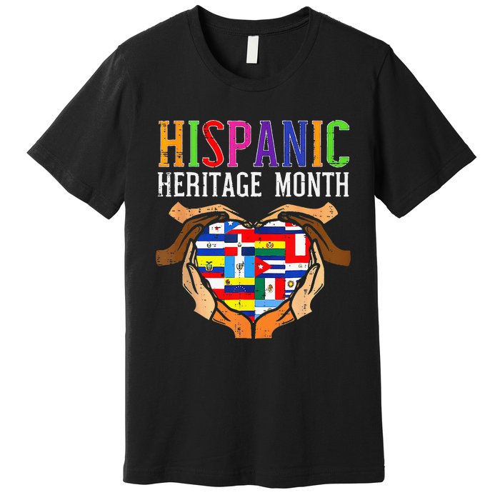 National Hispanic Heritage Month Hands Heart Flags Premium T-Shirt