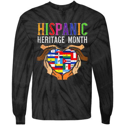 National Hispanic Heritage Month Hands Heart Flags Tie-Dye Long Sleeve Shirt