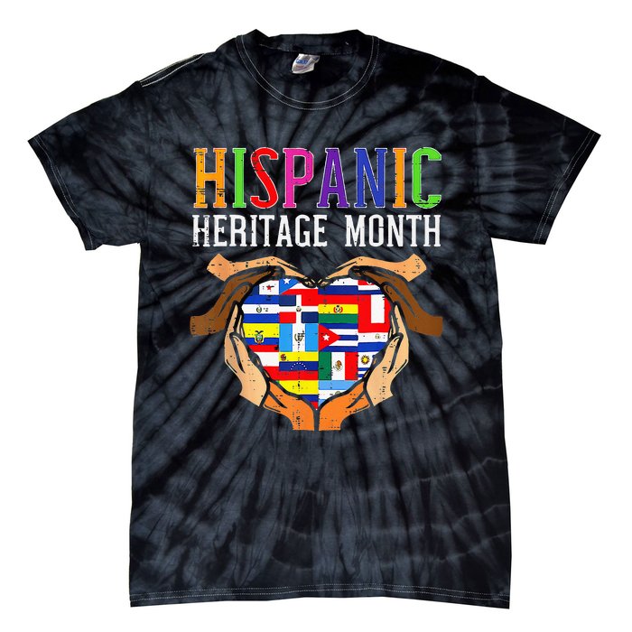 National Hispanic Heritage Month Hands Heart Flags Tie-Dye T-Shirt