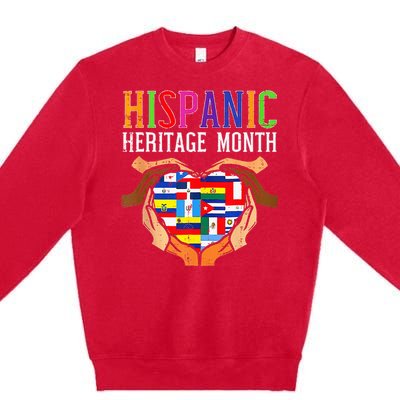 National Hispanic Heritage Month Hands Heart Flags Premium Crewneck Sweatshirt