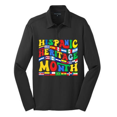 National Hispanic Heritage Month Countries Flags Silk Touch Performance Long Sleeve Polo