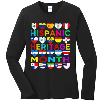 National Hispanic Heritage Month Latino Countries Flag Ladies Long Sleeve Shirt