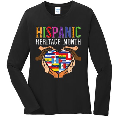 National Hispanic Heritage Month Sunflower Countries Flags Ladies Long Sleeve Shirt