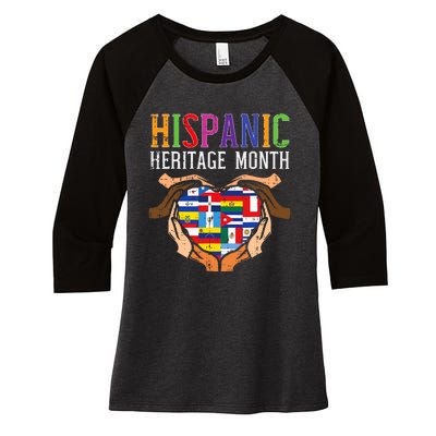 National Hispanic Heritage Month Sunflower Countries Flags Women's Tri-Blend 3/4-Sleeve Raglan Shirt