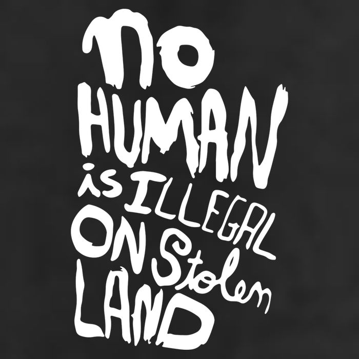 No Human Is Illegal On Stolen Land 7 Panel Mesh Trucker Snapback Hat