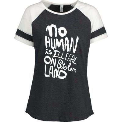 No Human Is Illegal On Stolen Land Enza Ladies Jersey Colorblock Tee