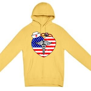 Nurses Heart In America Flag Cna Love Nurse Great Gift Premium Pullover Hoodie