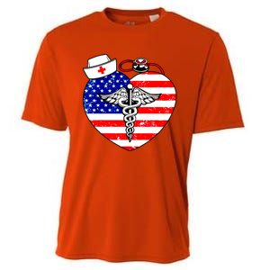 Nurses Heart In America Flag Cna Love Nurse Great Gift Cooling Performance Crew T-Shirt