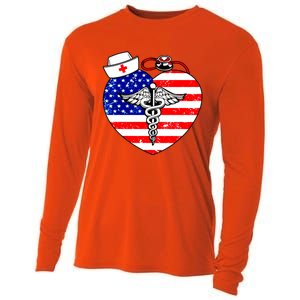 Nurses Heart In America Flag Cna Love Nurse Great Gift Cooling Performance Long Sleeve Crew