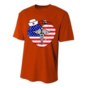 Nurses Heart In America Flag Cna Love Nurse Great Gift Performance Sprint T-Shirt