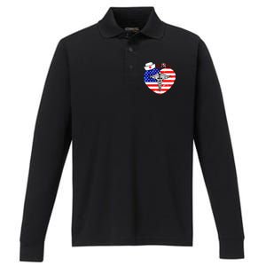 Nurses Heart In America Flag Cna Love Nurse Great Gift Performance Long Sleeve Polo