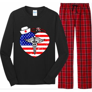 Nurses Heart In America Flag Cna Love Nurse Great Gift Long Sleeve Pajama Set