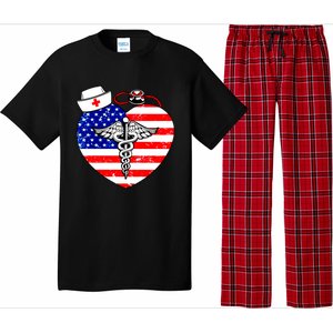 Nurses Heart In America Flag Cna Love Nurse Great Gift Pajama Set