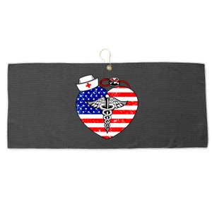 Nurses Heart In America Flag Cna Love Nurse Great Gift Large Microfiber Waffle Golf Towel